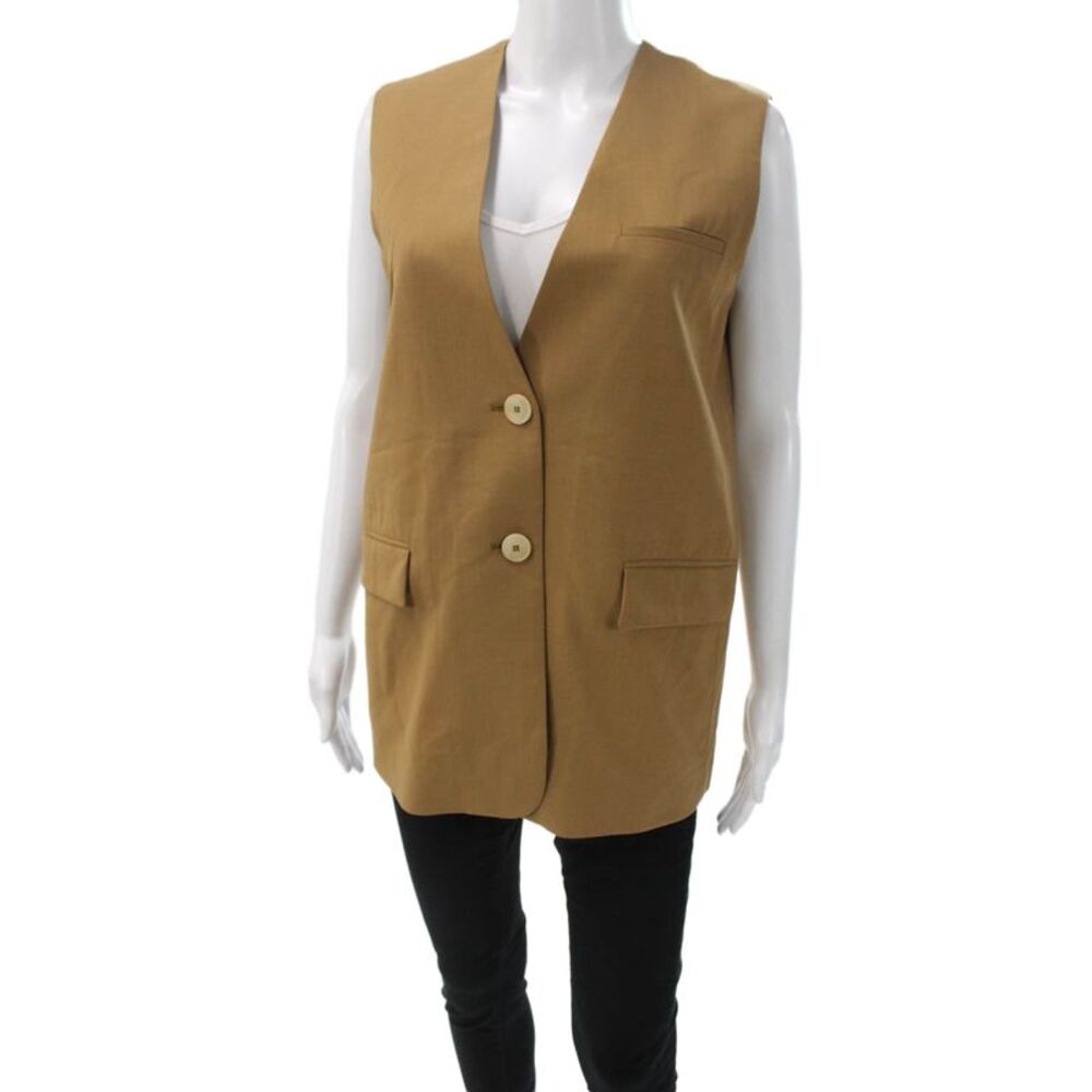 QL2 Womens Brown V Neck Button Sleeveless Vest Size 42